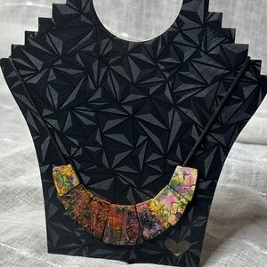 Artisan Handcrafted Multicolor Mosaic Tile Inspired Tribal Sculpted Necklace EUC